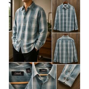 Roundtree & Yorke Casuals Men's XLT Blue Plaid Long Sleeve Button Front Shirt...